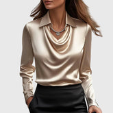 Aurélie™ | Elegante Glansblouse Met Plooihals