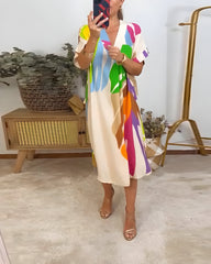 Roos™ | Casual Jurk met Kleurrijke Bladprint