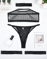 Eline™ | 4-Delige Transparante Mesh Lingerieset met Bh & String