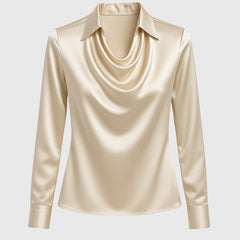 Aurélie™ | Elegante Glansblouse Met Plooihals
