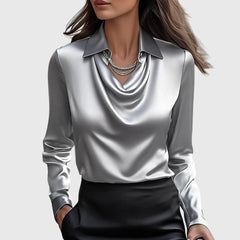 Aurélie™ | Elegante Glansblouse Met Plooihals