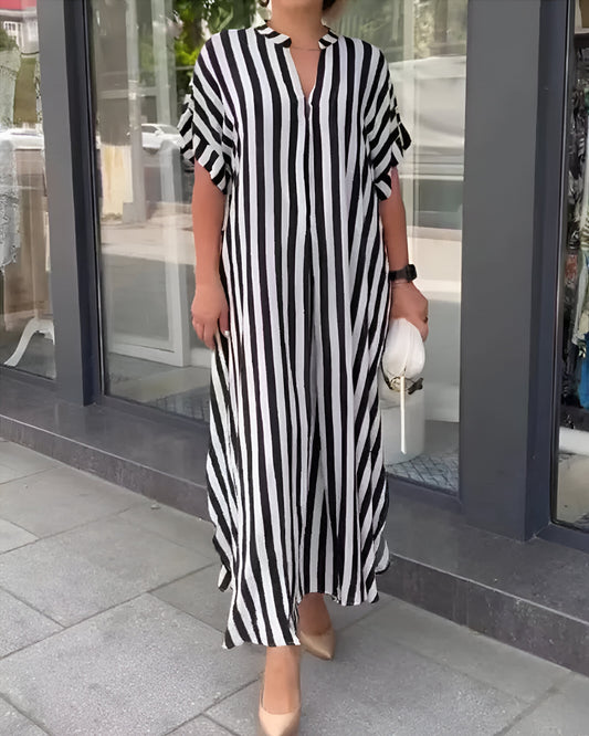 Elena™ | V-hals Gestreepte Overhemdjurk