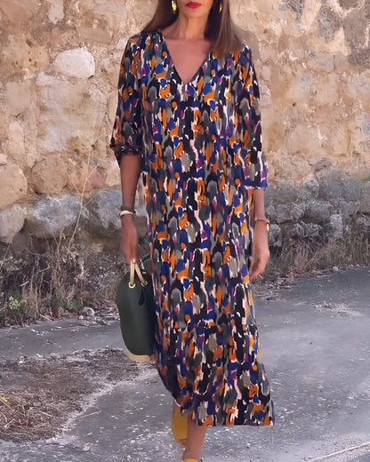 Nathalie™ | Retro geprinte V-hals jurk