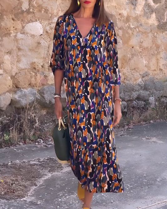 Nathalie™ | Retro geprinte V-hals jurk