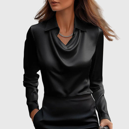 Aurélie™ | Elegante Glansblouse Met Plooihals
