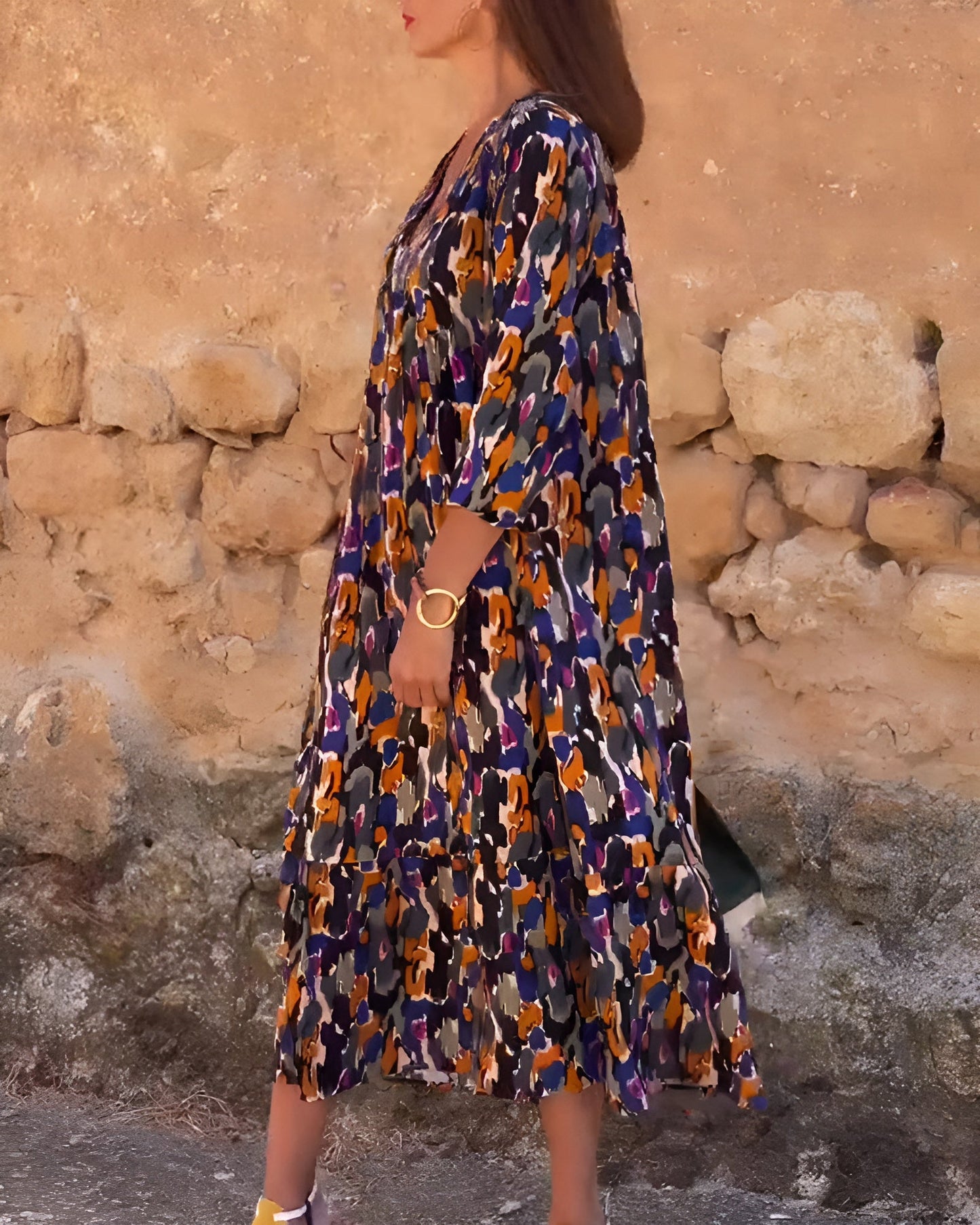 Nathalie™ | Retro geprinte V-hals jurk