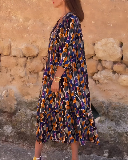 Nathalie™ | Retro geprinte V-hals jurk