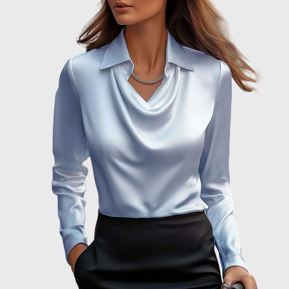Aurélie™ | Elegante Glansblouse Met Plooihals