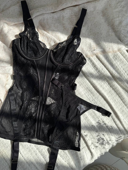 Alessandra™ | Zwart Mirage Satijnen Nachthemd