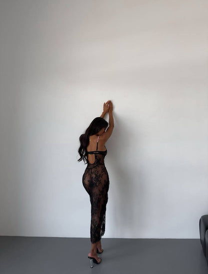 Georgina™ | Midnight Petals Transparante Nachtjurk