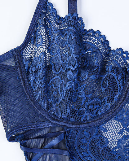 Christina™ | Doorzichtige kanten body met bloemendessin en strik aan de zijkant