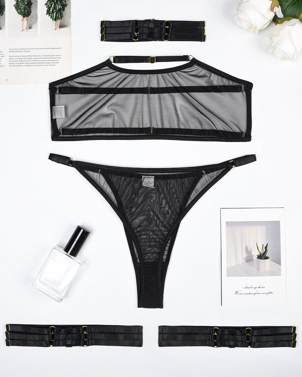 Eline™ | 4-Delige Transparante Mesh Lingerieset met Bh & String