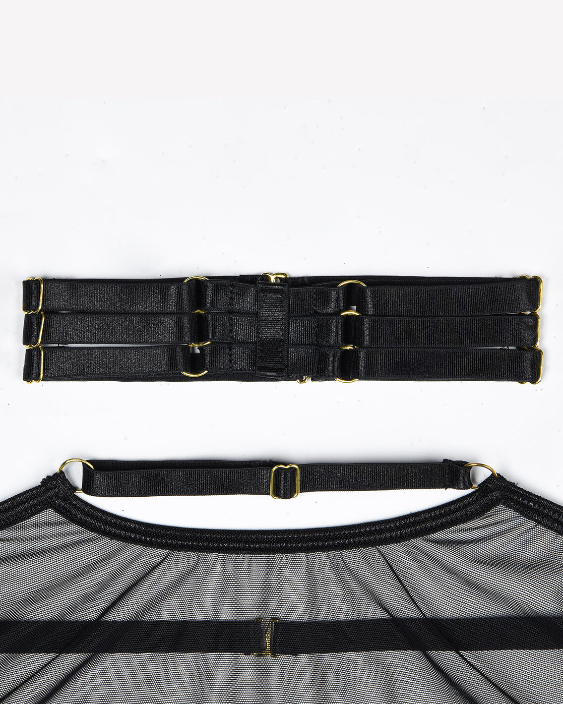 Eline™ | 4-Delige Transparante Mesh Lingerieset met Bh & String