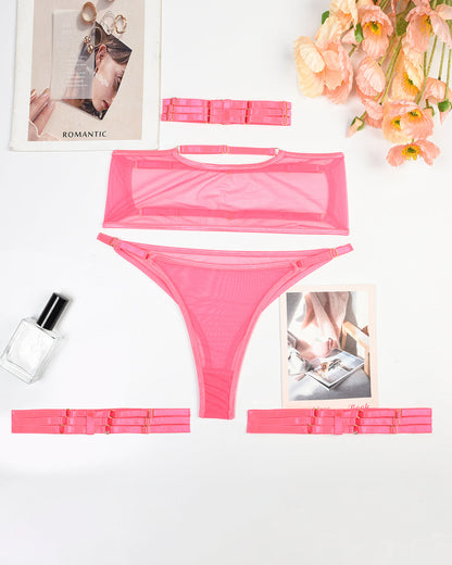 Eline™ | 4-Delige Transparante Mesh Lingerieset met Bh & String