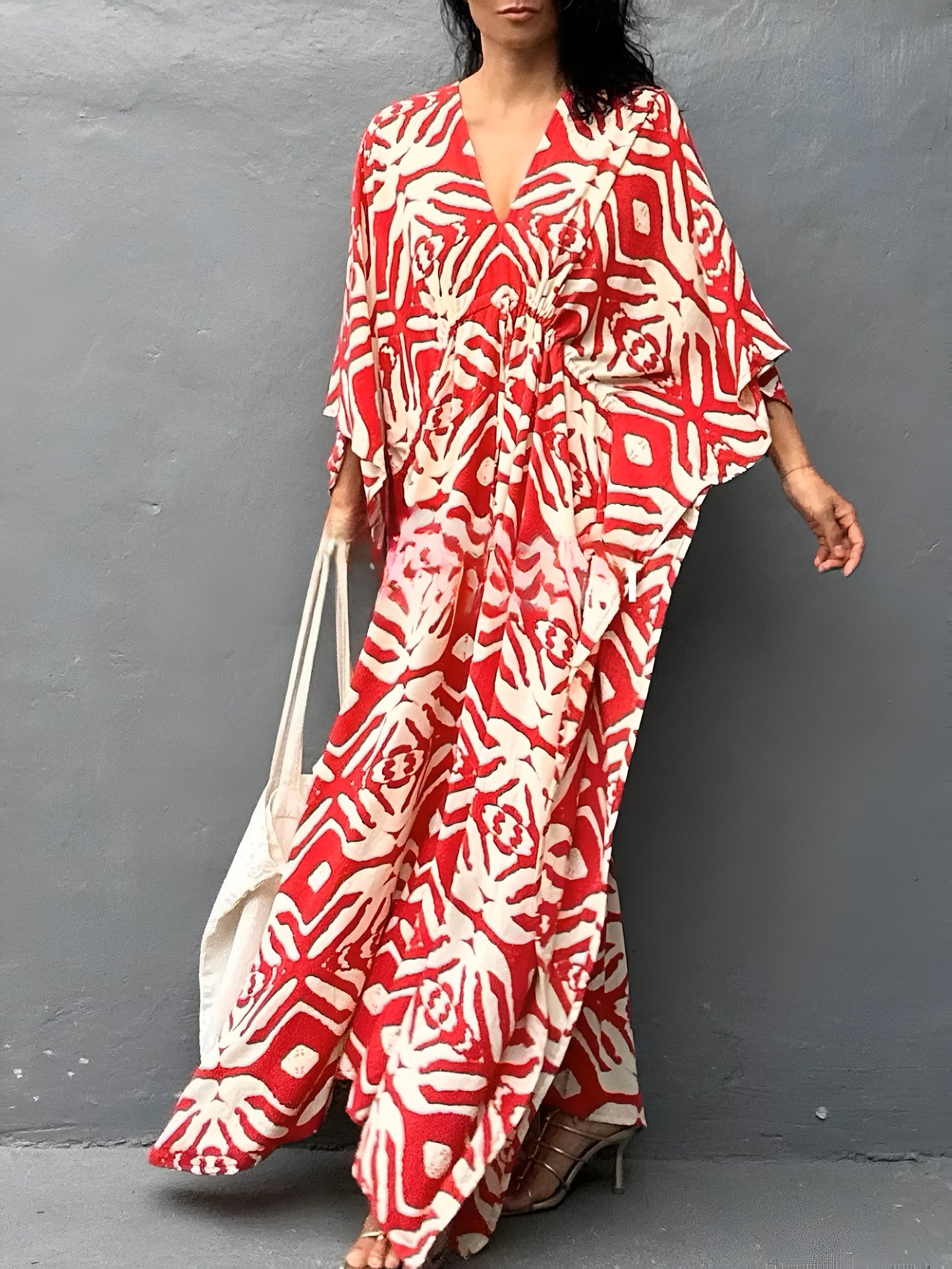 Nayla™ | Katoenen kaftanjurk met V-Hals