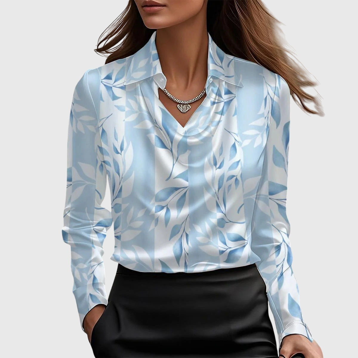 Aurélie™ | Elegante Glansblouse Met Plooihals
