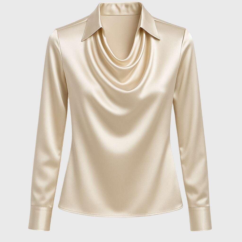 Aurélie™ | Elegante Glansblouse Met Plooihals
