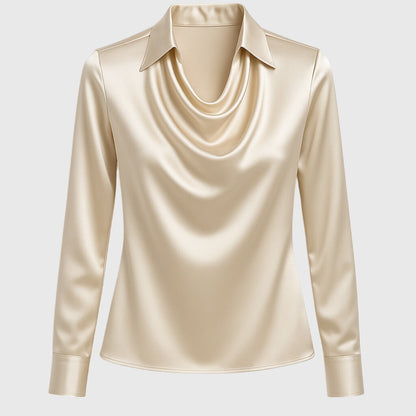 Aurélie™ | Elegante Glansblouse Met Plooihals