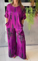 NOVERA™ | Casual tweedelig pak van satijn met ronde hals