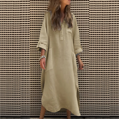 Klara™ | Effen Langer Jurk met Lange Mouwen